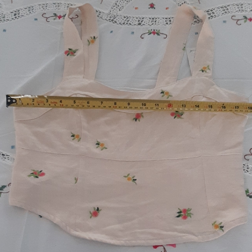 NWT π Dex Floral EMROIDERED Linen Blend Crop Top w Adjustable Straps Sz XL - Picture 11 of 16